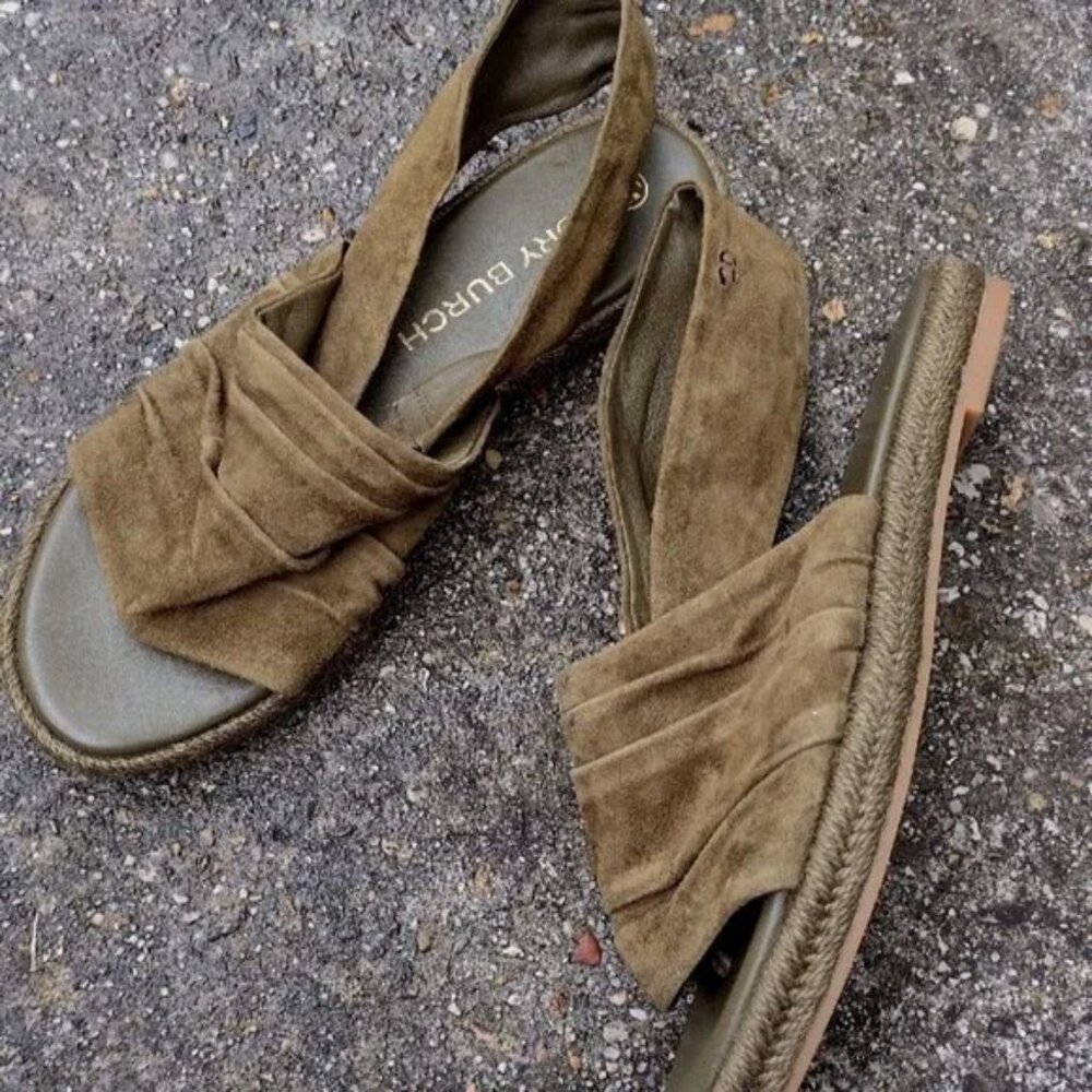 Tory Burch Suede Slingback Sandals Green NWOT - Picture 6 of 12